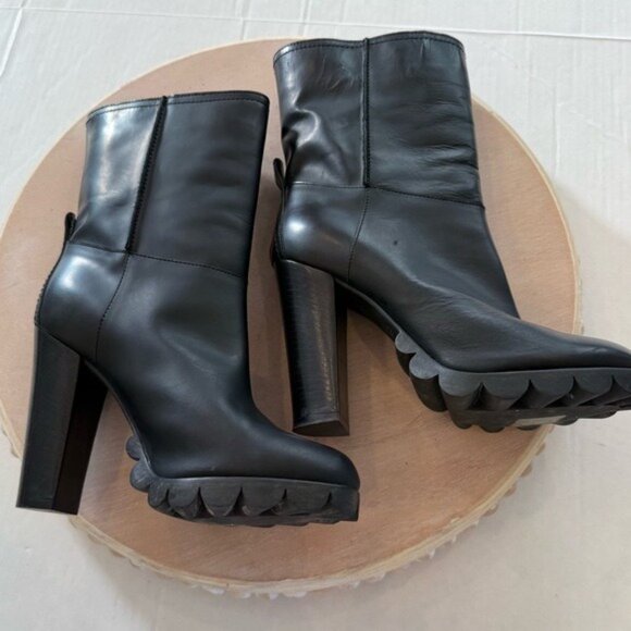 Pollini Leather Boots Matte Black Size 7.5 High Heeled Mid Calf Height EUC - Picture 6 of 12